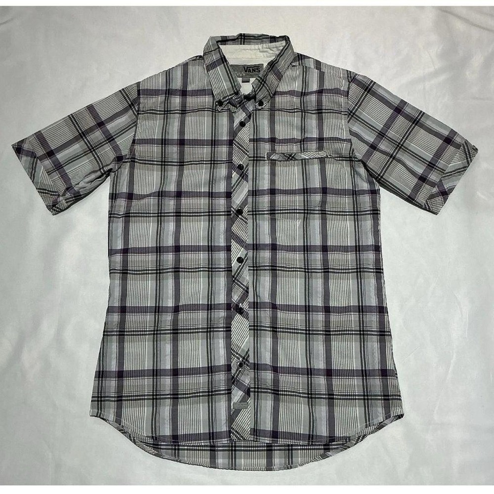 Vans Shirt Mens Small Gray Plaid Skater Grunge